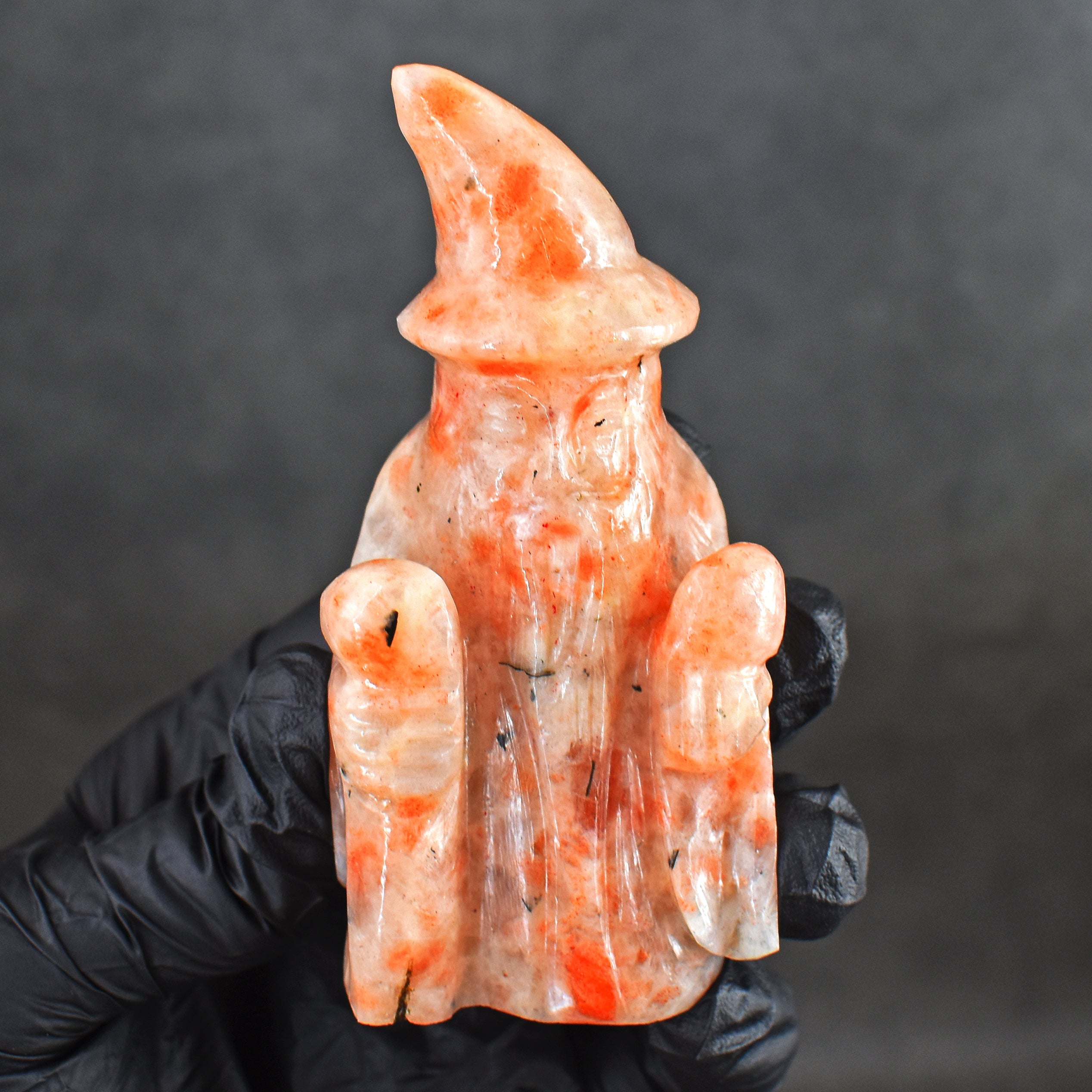 Genuine 607.00 Cts Amazing Sunstone Hand Carved Gemstone Premium Wizard Carving