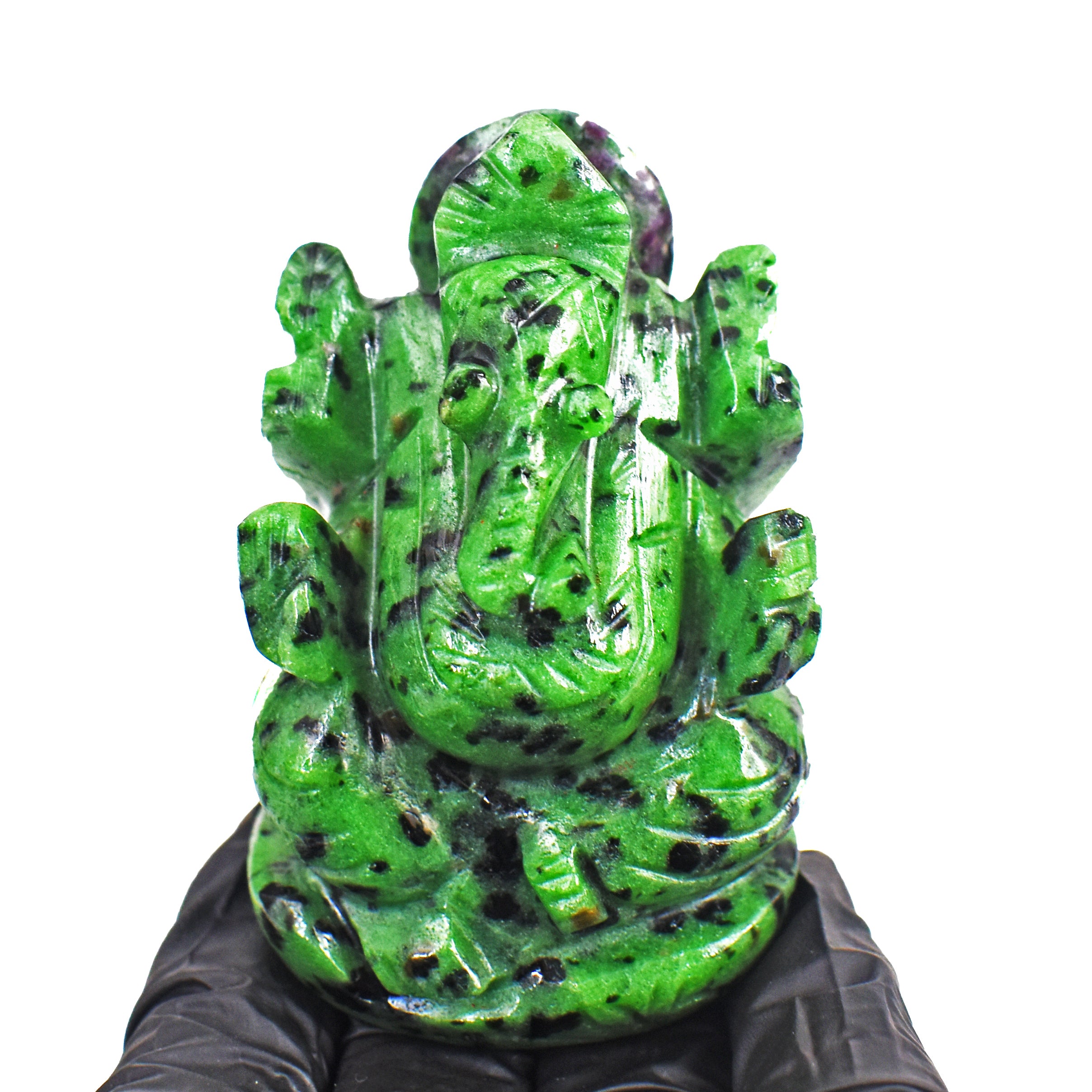 Beautiful 714.00 Cts Genuine Ruby Zoisite Divine Hand Carved Lord Ganesha Gemstone Carving