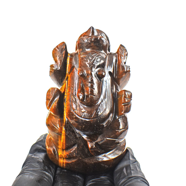 Stunning 576.00 Cts Genuine Tiger Eye Divine Hand Carved Genuine Crystal Gemstone Carving Ganesha