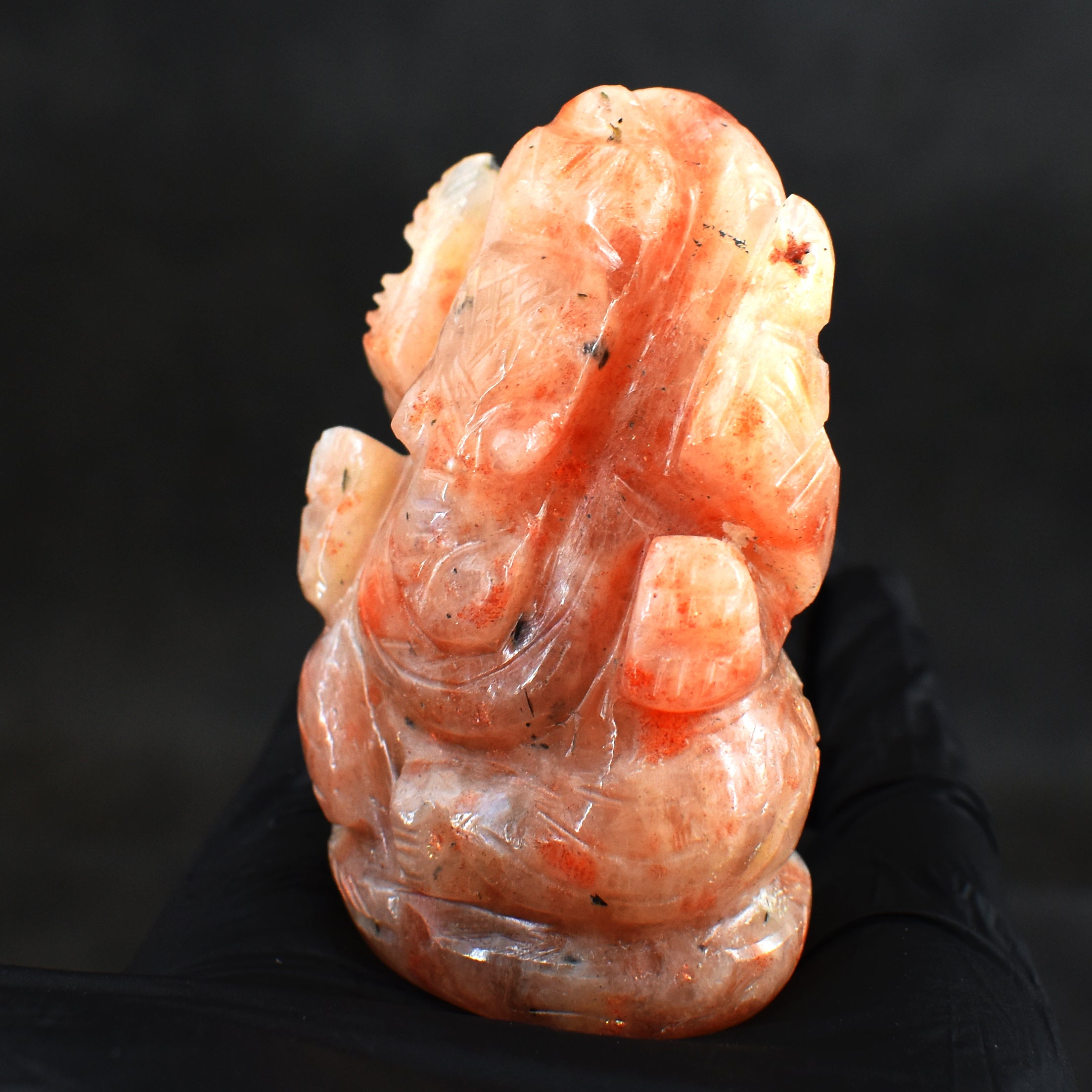 Alluring 523.00 Cts Genuine Sunstone Hand Carved Premium Lord Ganesha Crystal