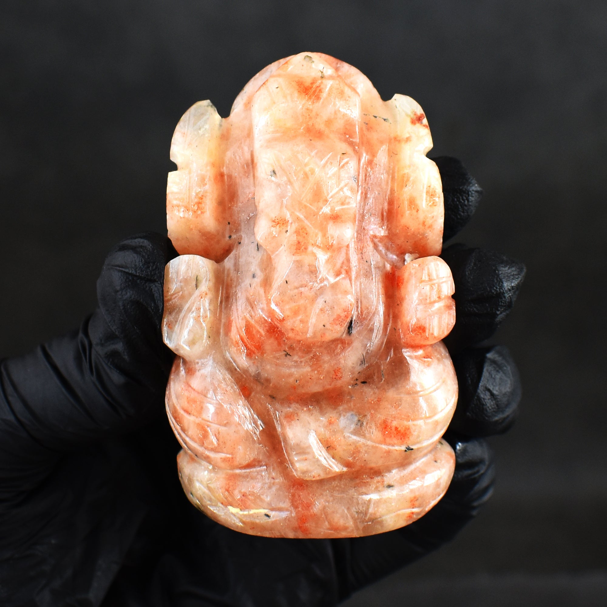 Alluring 523.00 Cts Genuine Sunstone Hand Carved Premium Lord Ganesha Crystal