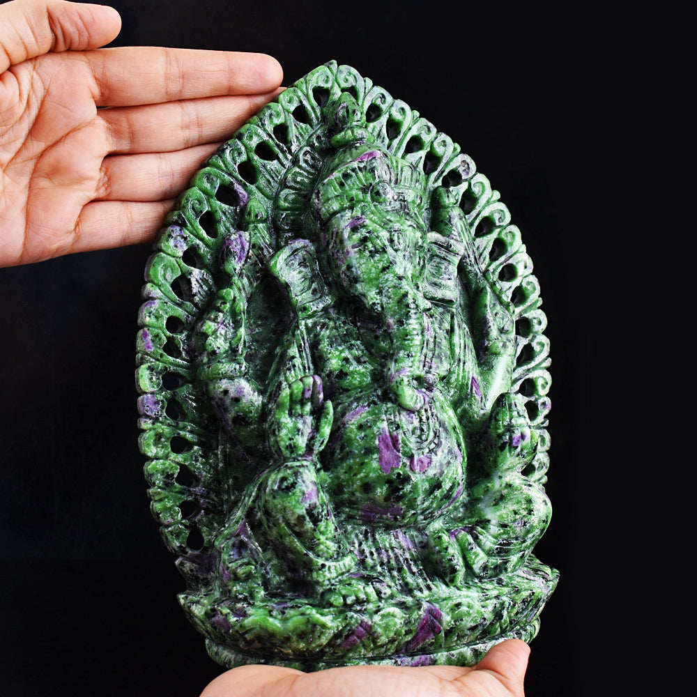 Stunning 13300.00 Cts  Genuine Ruby Zoisite Hand Carved Crystal Gemstone Carving Lord Ganesha