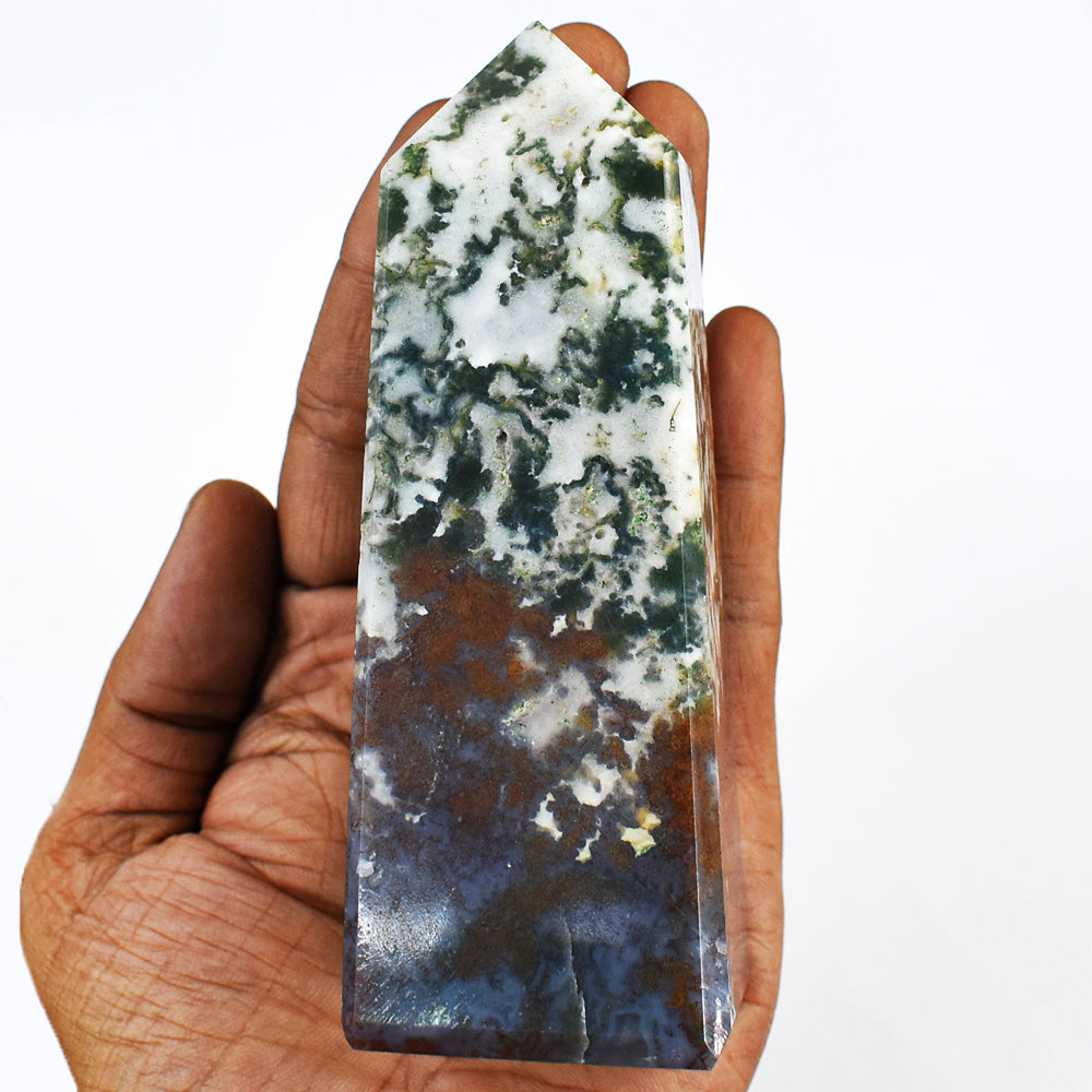 Genuine  1828.00  Carats  Red  Tree Agate Hand Carved Healing Crystal Tower