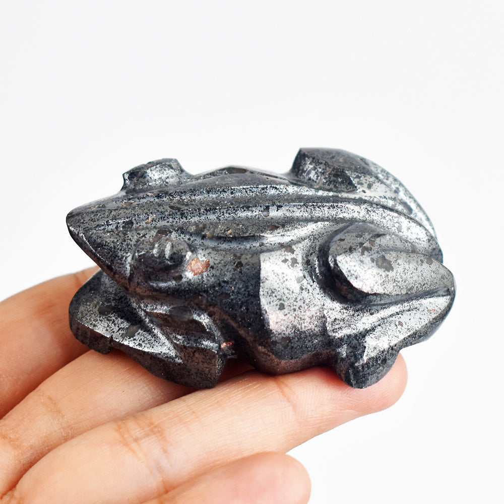 Artisian 736.00 Carats  Genuine  Hematite  Hand  Carved  Crystal  Gemstone  Carving  Frog