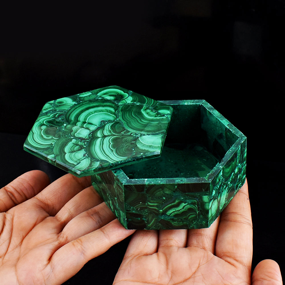 Gorgeous 1319.00 Carats Genuine Malachite Hand Carved Crystal Gemstone  Box Carving