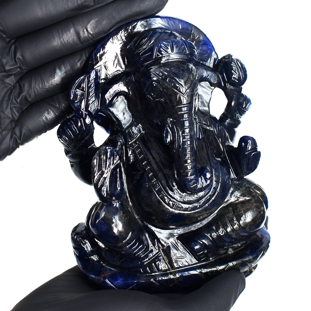 Exclusive 3987.00 Cts Genuine Blue Sodalite Hand Carved Crystal Gemstone Lord Ganesha Crystal Carving