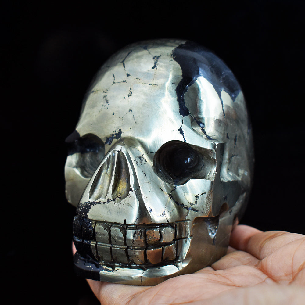 Craftsmen 3497.00 Carats  Genuine  Golden Pyrite  Hand  Carved  Gemstone  Skull  Carving