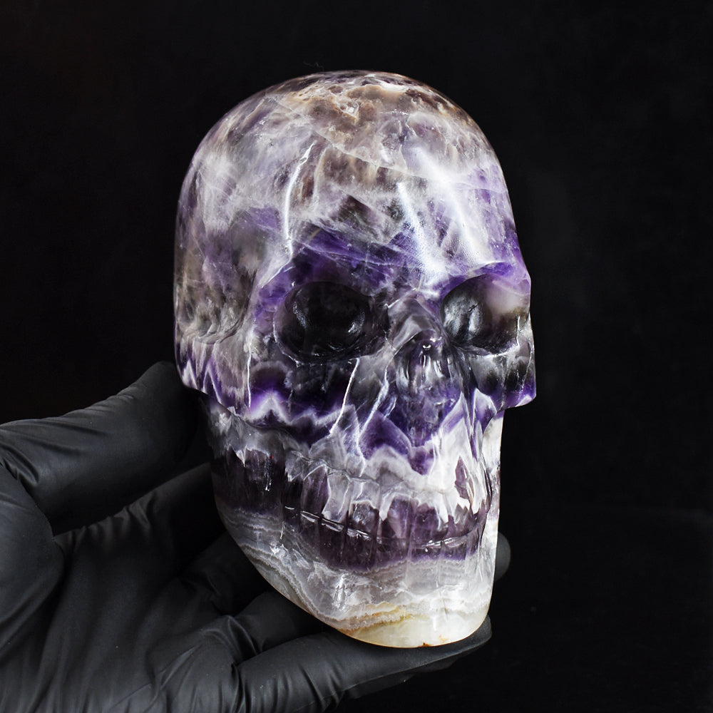 Natural 4434.00 Cts Genuine Chevron Amethyst Hand Carved Gemstone Skull Carving