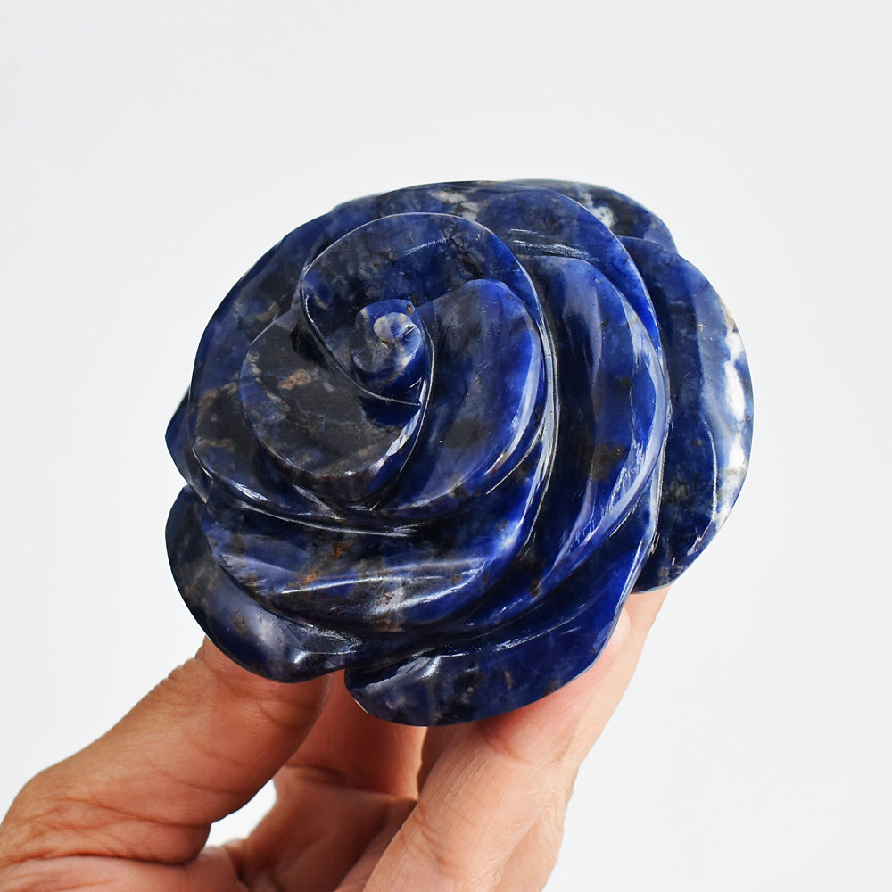 Artisian  1226.00 Carats  Genuine  Sodalite  Hand Carved Crystal Rose Flower  Gemstone Carving