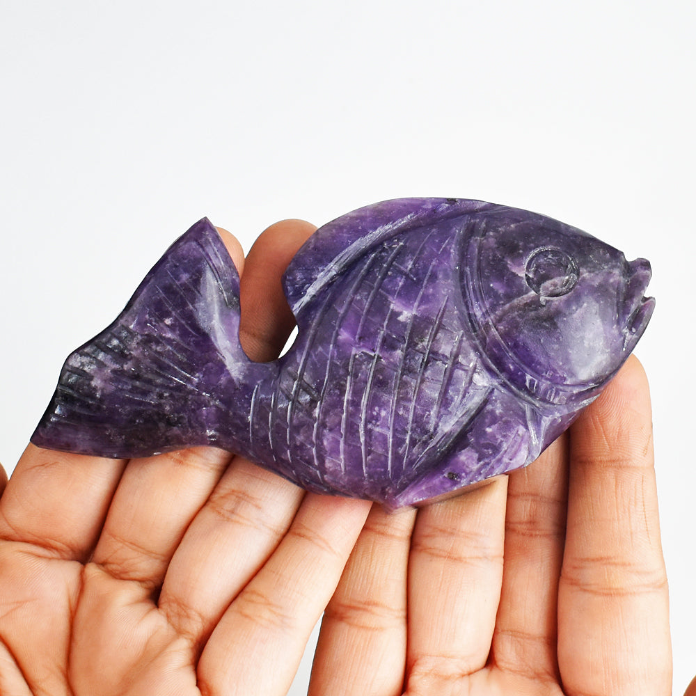 Gorgeous 807.00 Carats Genuine Lepidolite Hand Carved  Crystal  Gemstone  Carving Fish