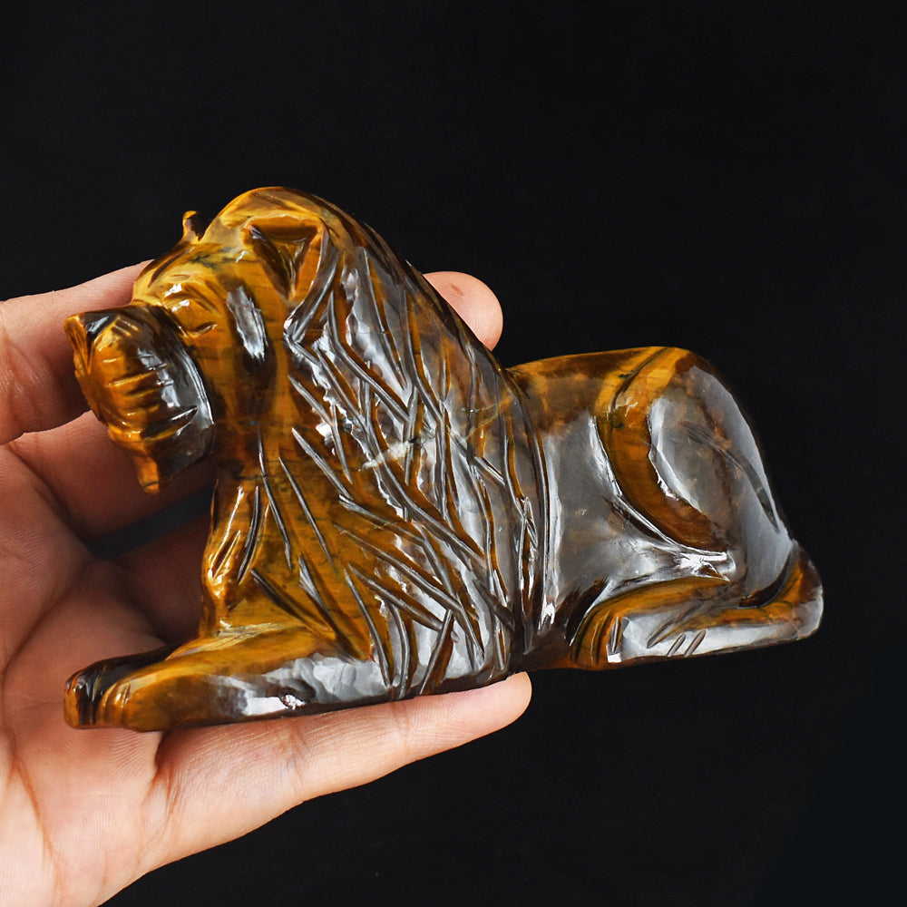 Artisian  1554.00 Cts Genuine Golden Tiger Eye  Hand Carved  Crystal Gemstone Carving Lion