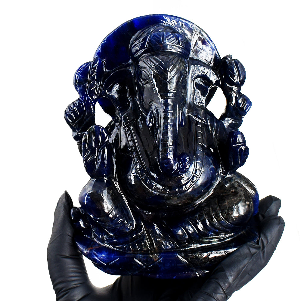 Exclusive 3987.00 Cts Genuine Blue Sodalite Hand Carved Crystal Gemstone Lord Ganesha Crystal Carving