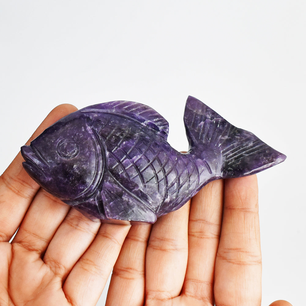 Gorgeous 807.00 Carats Genuine Lepidolite Hand Carved  Crystal  Gemstone  Carving Fish