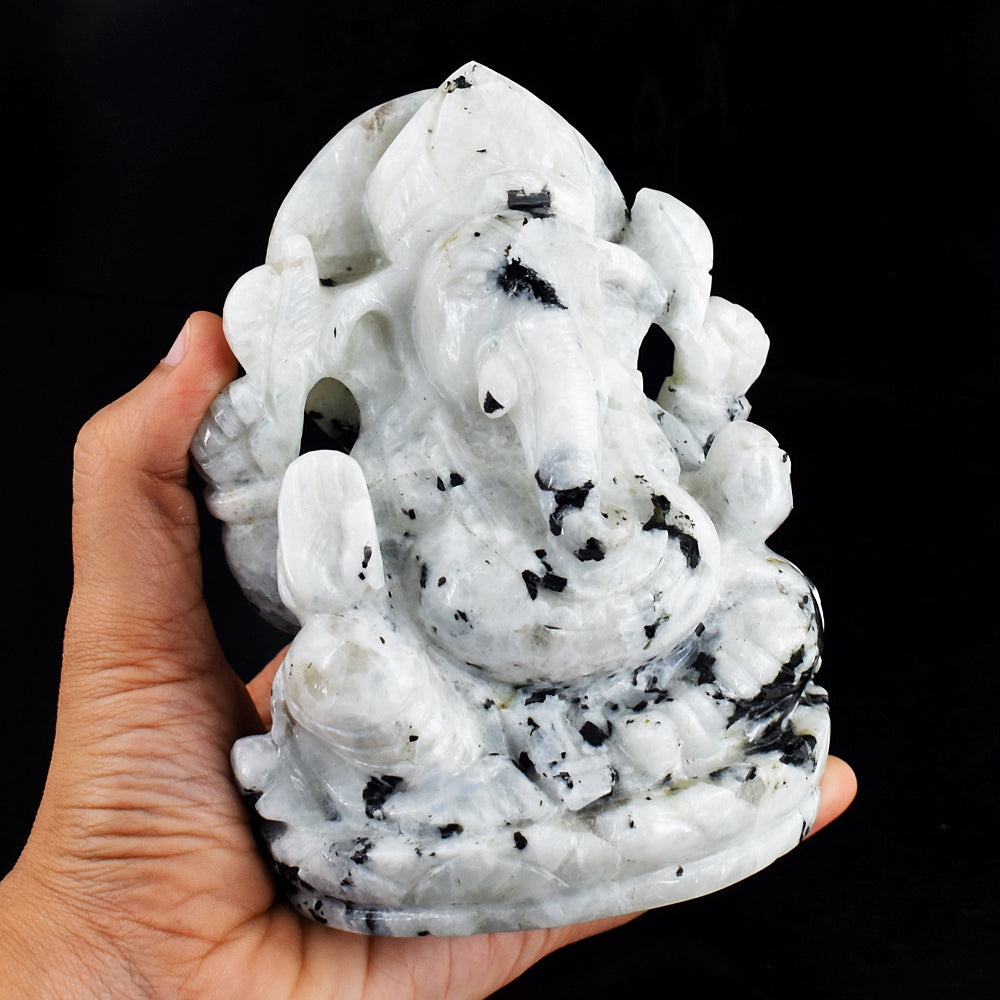 Amazing 5121.00 Cts Genuine Moonstone Hand Carved  Lord Ganesha Idol Gemstone Carving