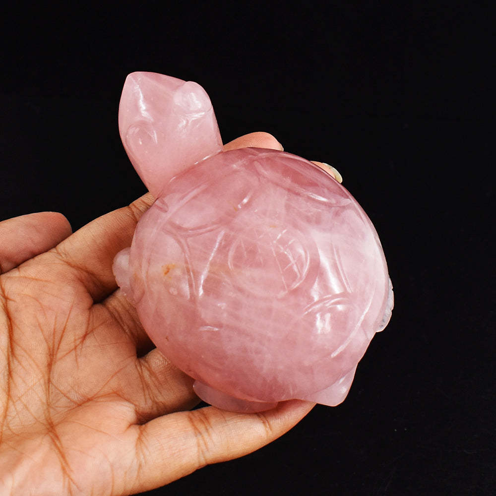 Natural 1220.00 Carats Genuine Pink Rose Quartz Hand Carved Crystal  Gemstone Turtle Carving