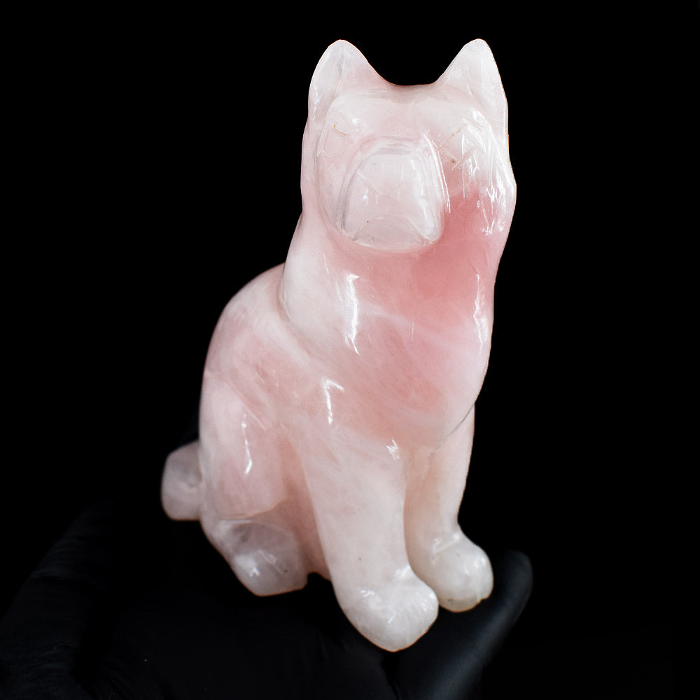 Natural 2169.00 Cts Genuine Rose Quartz Hand Carved Crystal Gemstone Dog Carving