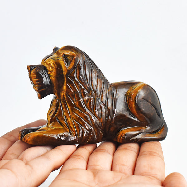 Artisian  1554.00 Cts Genuine Golden Tiger Eye  Hand Carved  Crystal Gemstone Carving Lion