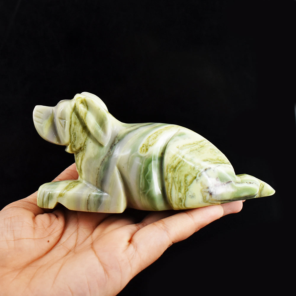 Amazing 1827.00 Carats  Genuine Serpentine  Hand Carved Crystal Gemstone Dog Carving