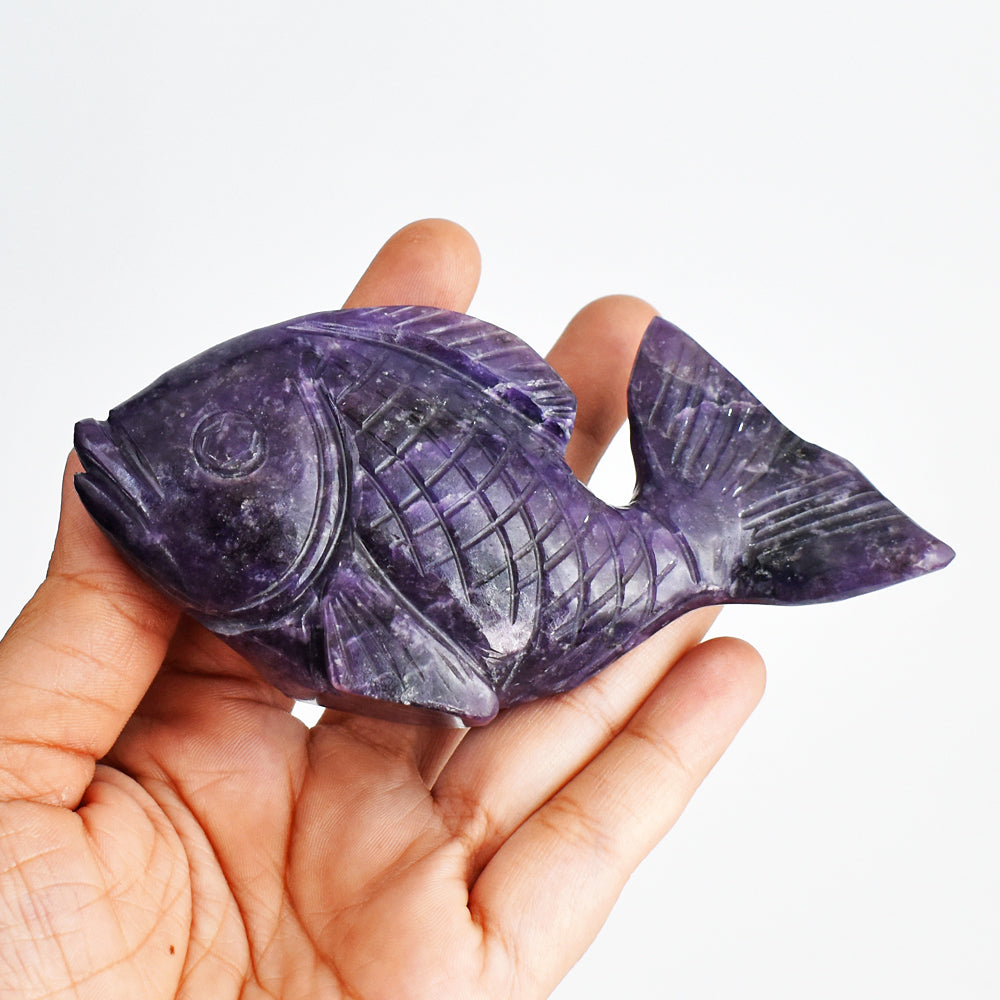 Gorgeous 807.00 Carats Genuine Lepidolite Hand Carved  Crystal  Gemstone  Carving Fish