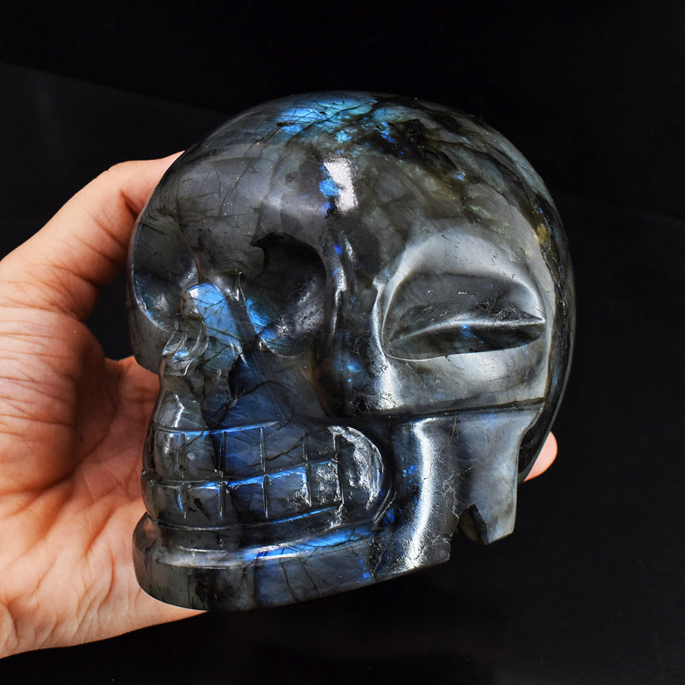 Artisian 7274.00 Cts Blue Flash Labradorite Hand Carved Crystal Gemstone Carving Skull