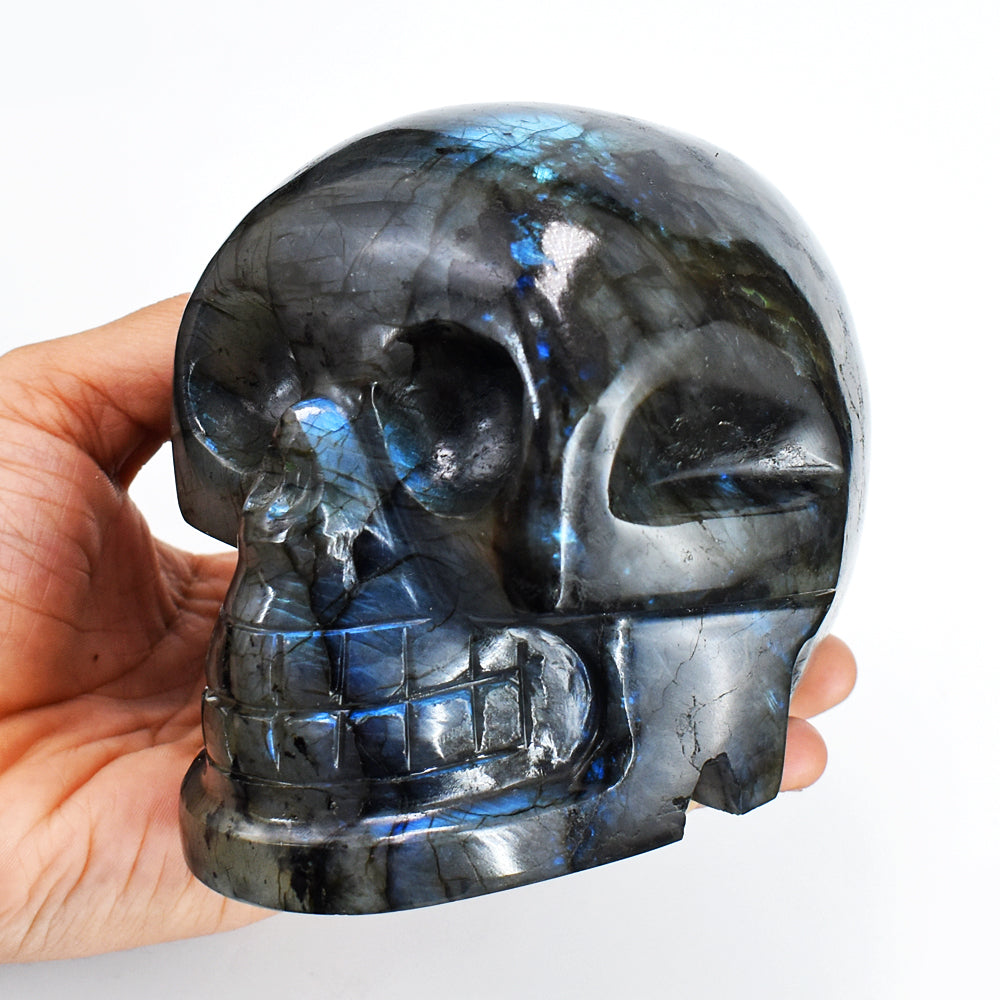 Artisian 7274.00 Cts Blue Flash Labradorite Hand Carved Crystal Gemstone Carving Skull