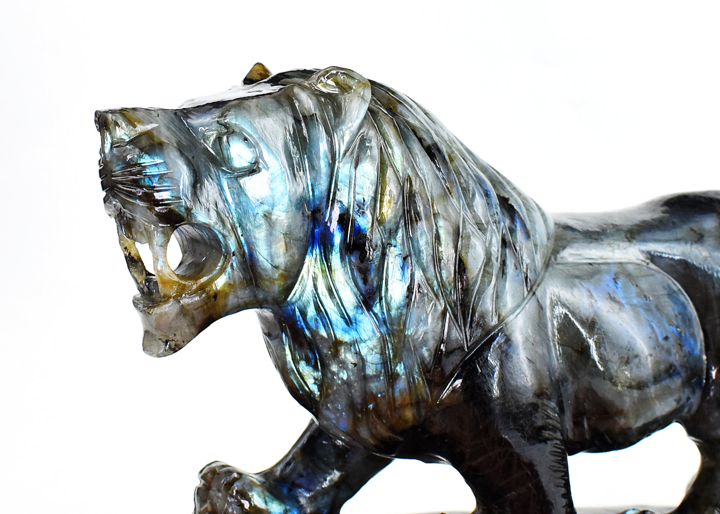 Stunning 8975.00 Cts Genuine Amazing Flash Labradorite  Hand Carved Crystal Gemstone Lion  Carving