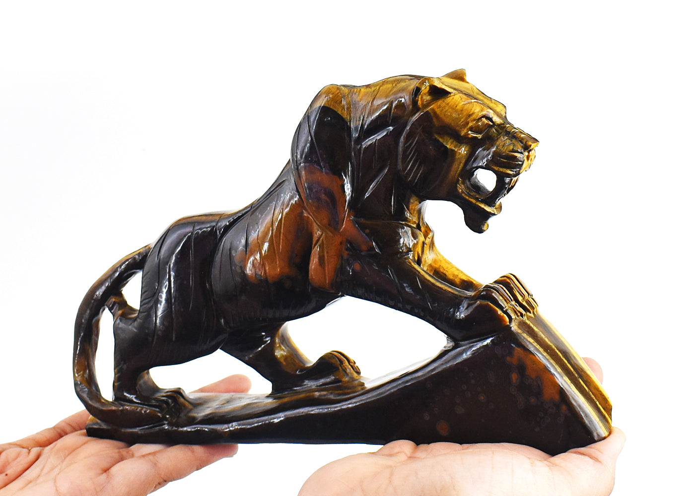 Awesome 6199.00 Cts Genuine Golden Tiger Eye Hand Carved Crystal Gemstone Lion Carving