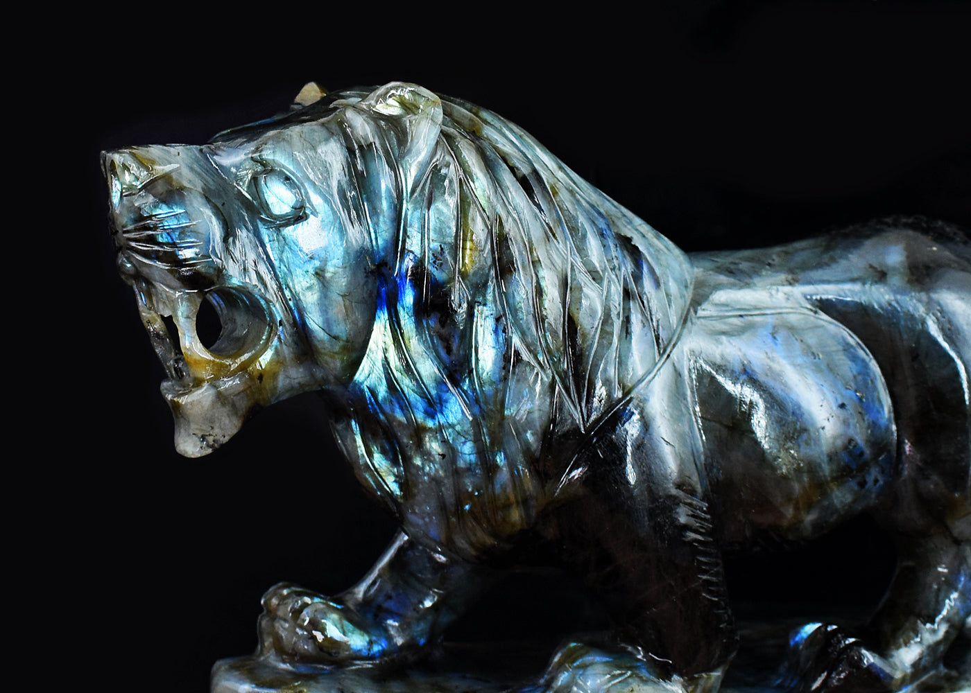 Stunning 8975.00 Cts Genuine Amazing Flash Labradorite  Hand Carved Crystal Gemstone Lion  Carving