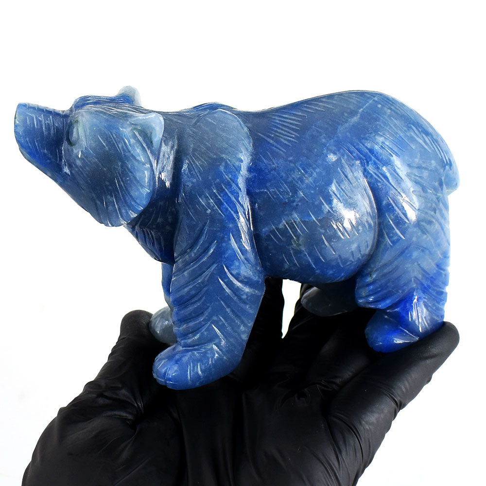 Premium 2114.00 Carats Genuine Blue Iolite Hand Carved Crystal Gemstone Bear Carving