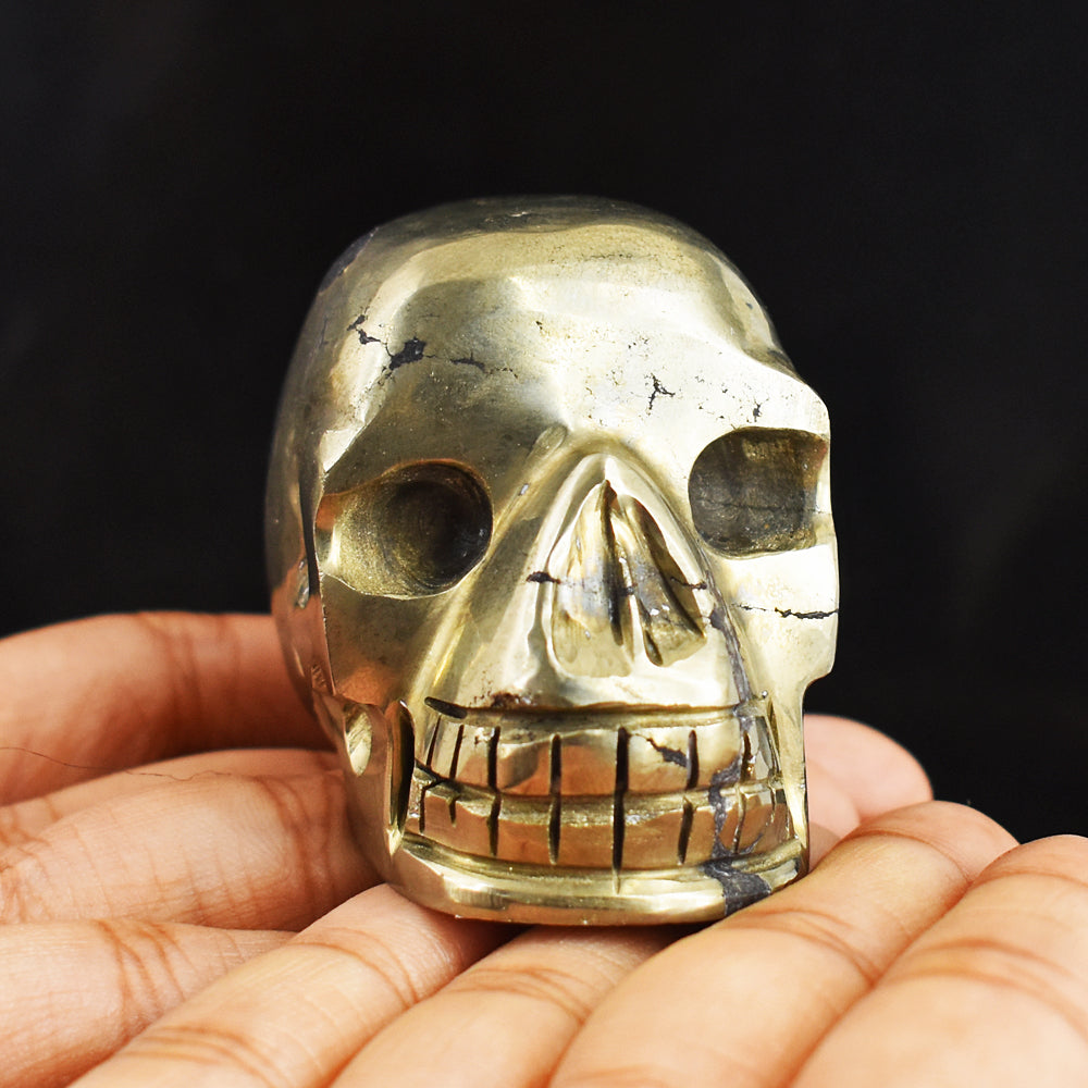 Craftsmen 1163.00 Carats  Genuine  Golden  Pyrite  Hand  Carved  Gemstone  Skull  Carving
