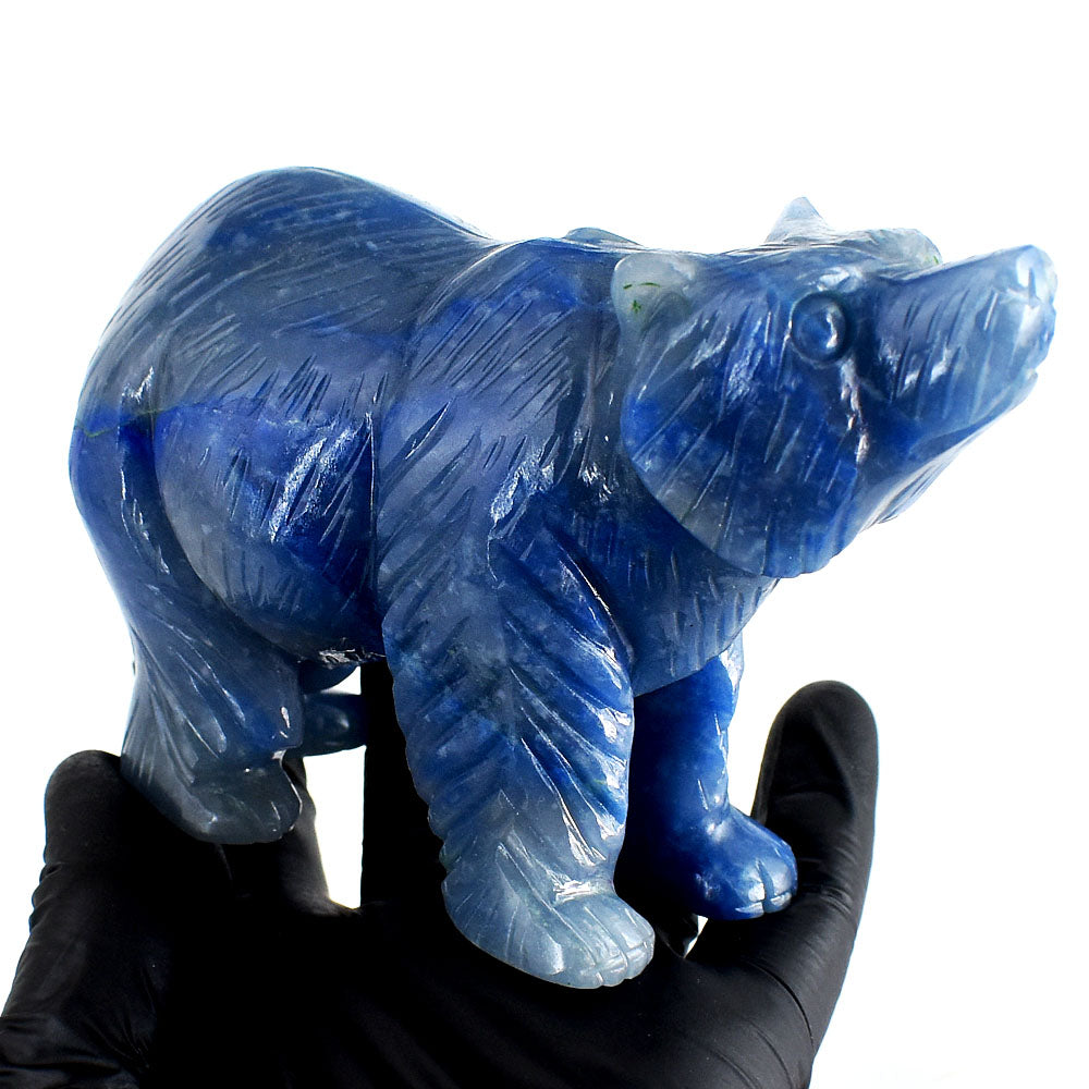 Premium 2114.00 Carats Genuine Blue Iolite Hand Carved Crystal Gemstone Bear Carving