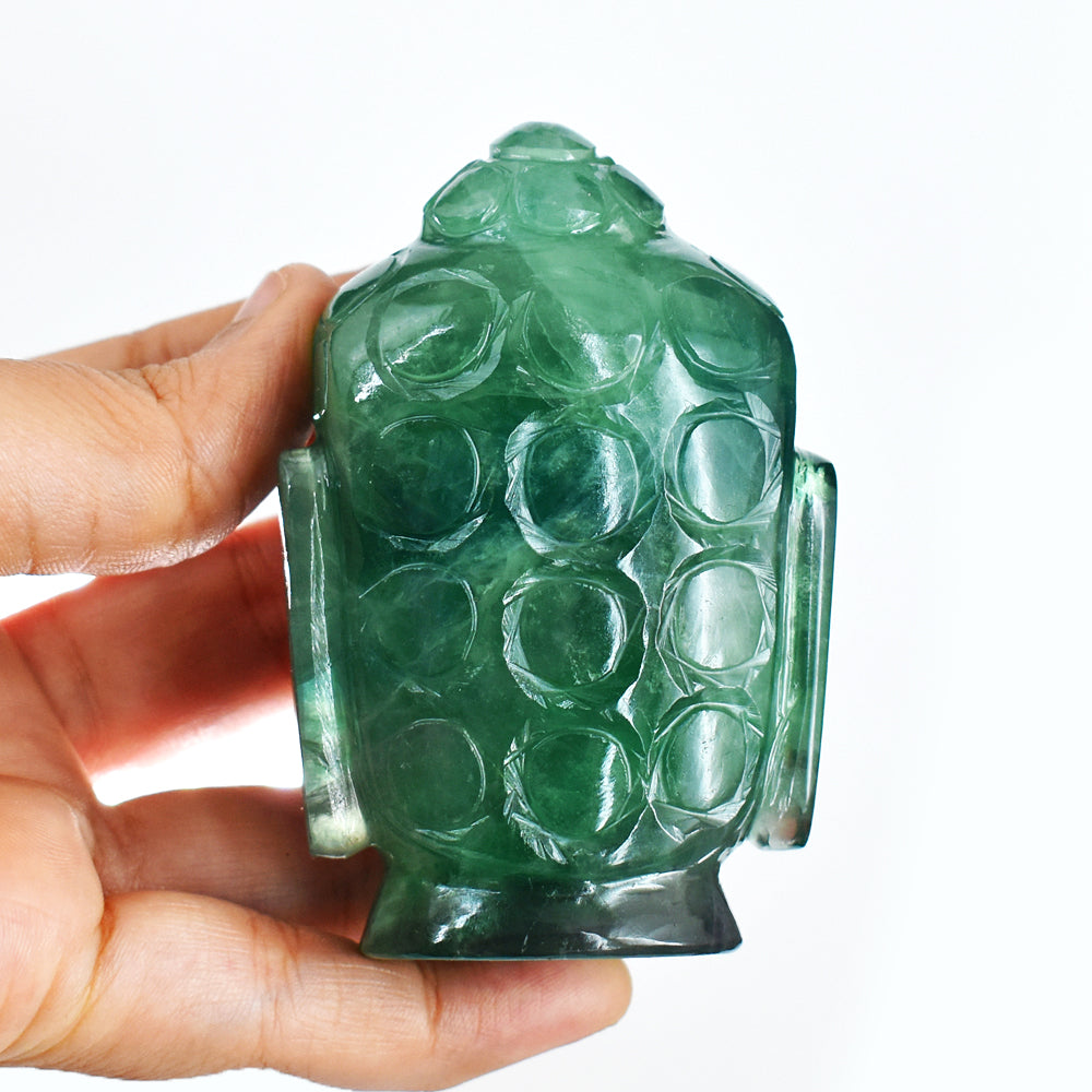 Genuine 1471.00 Carats Multicolor Fluorite Hand Carved Crystal Buddha Head Gemstone Carving
