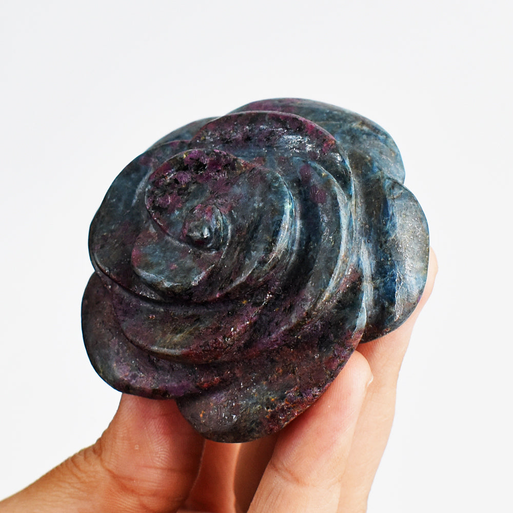 Craftsmen 773.00 Cts Genuine  Ruby  In  Kyanite  Hand Carved Crystal Gemstone Carving Rose