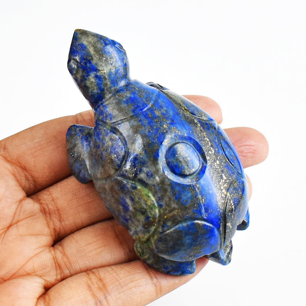 Beautiful  515.00 Cts Genuine Blue Lapis Lazuli  Hand Carved  Crystal Gemstone Carving Turtle