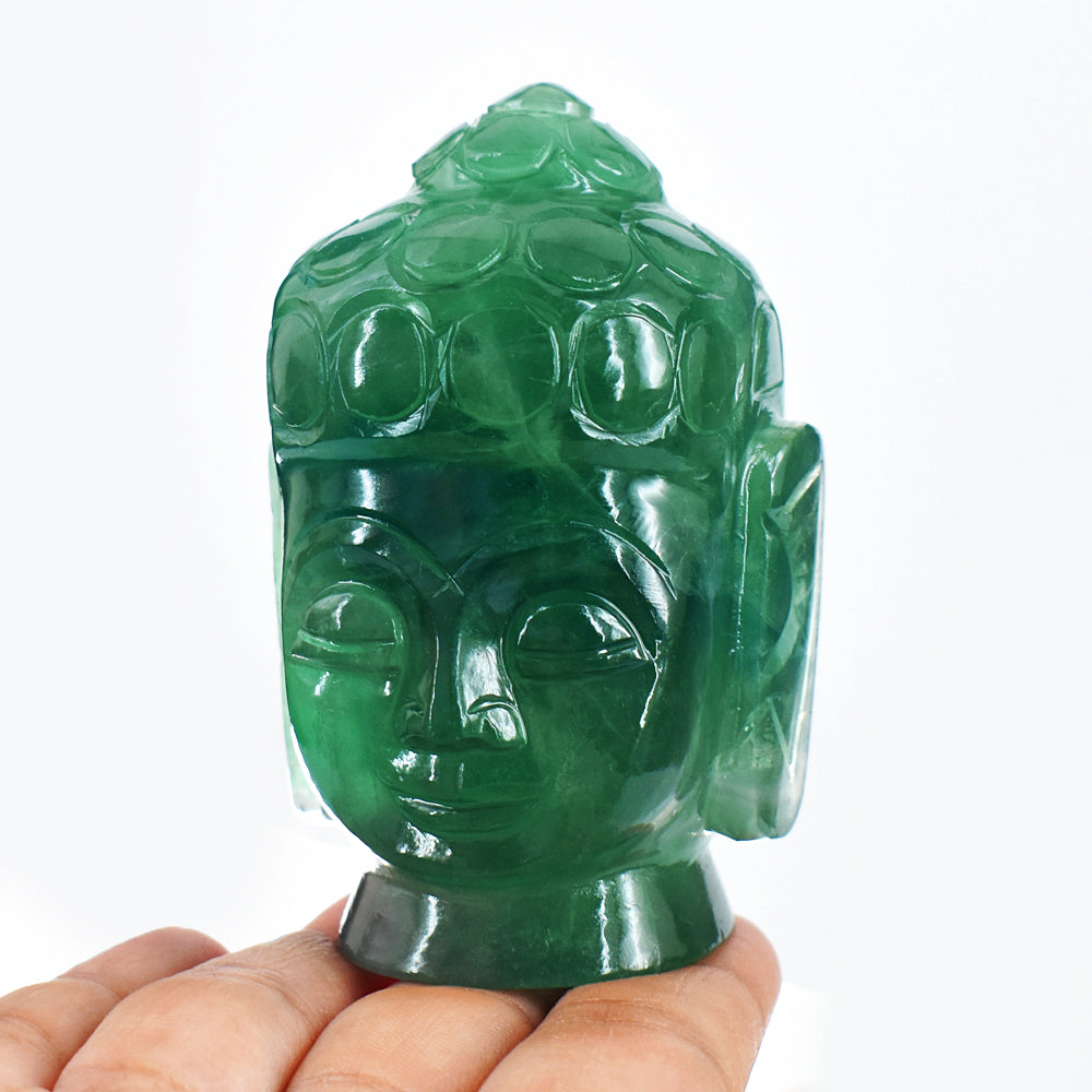 Genuine 1471.00 Carats Multicolor Fluorite Hand Carved Crystal Buddha Head Gemstone Carving