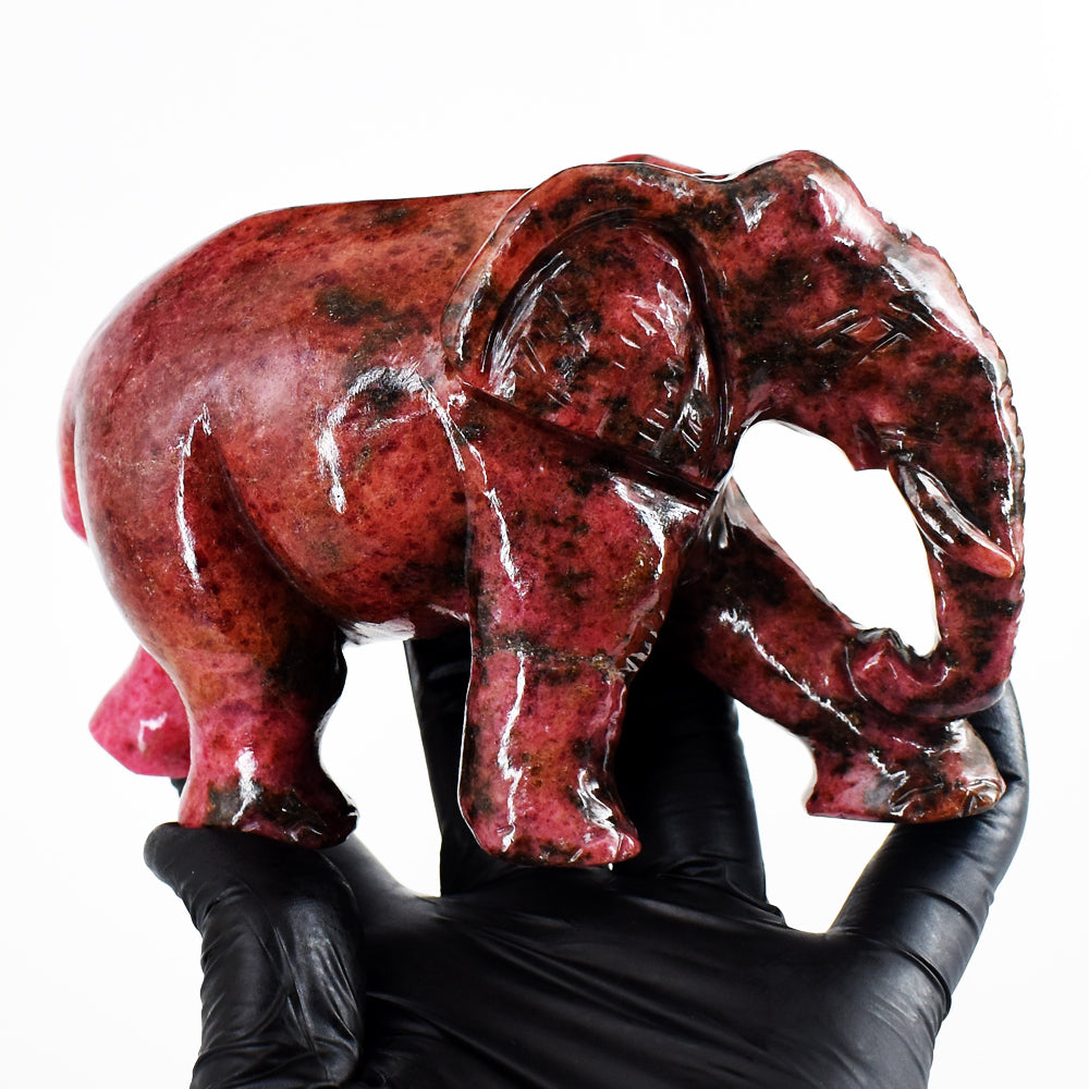 Gorgeous 4265.00 Cts Genuine Pink Rhodonite Hand Carved Crystal Gemstone Elephant Carving