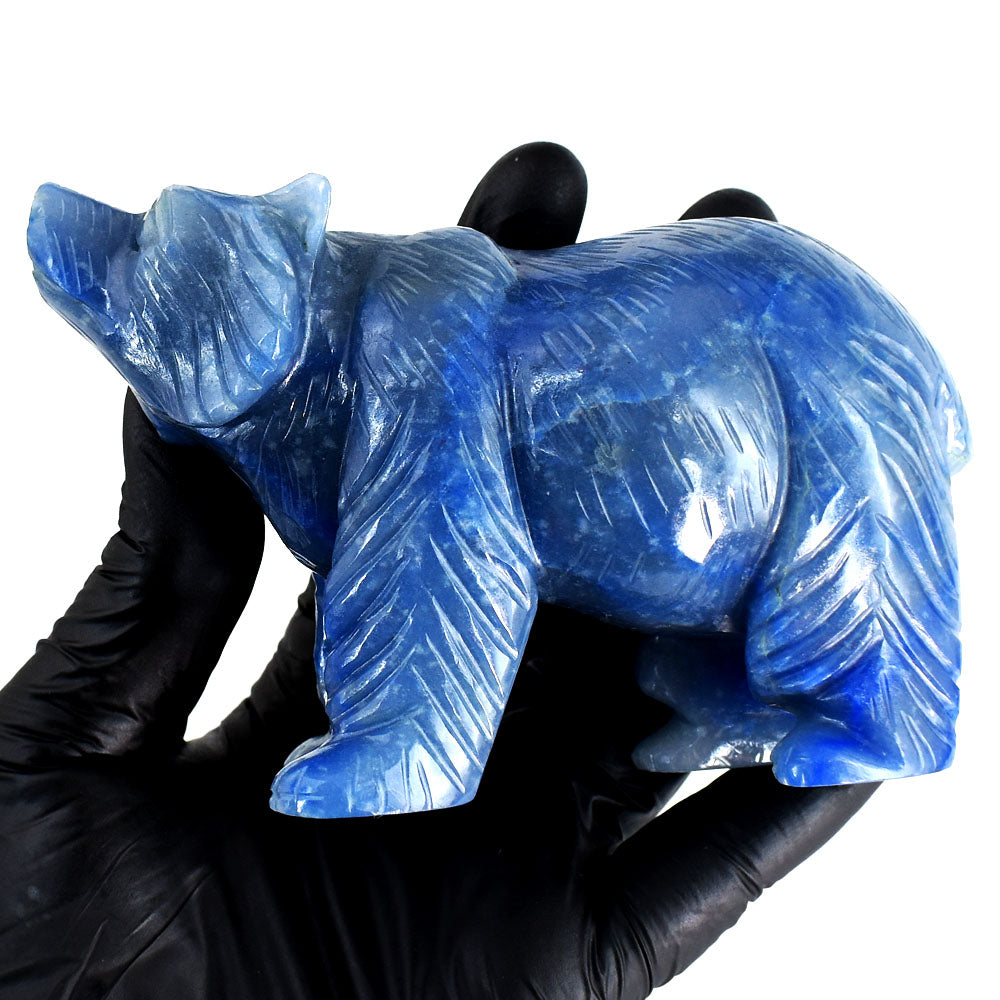 Premium 2114.00 Carats Genuine Blue Iolite Hand Carved Crystal Gemstone Bear Carving