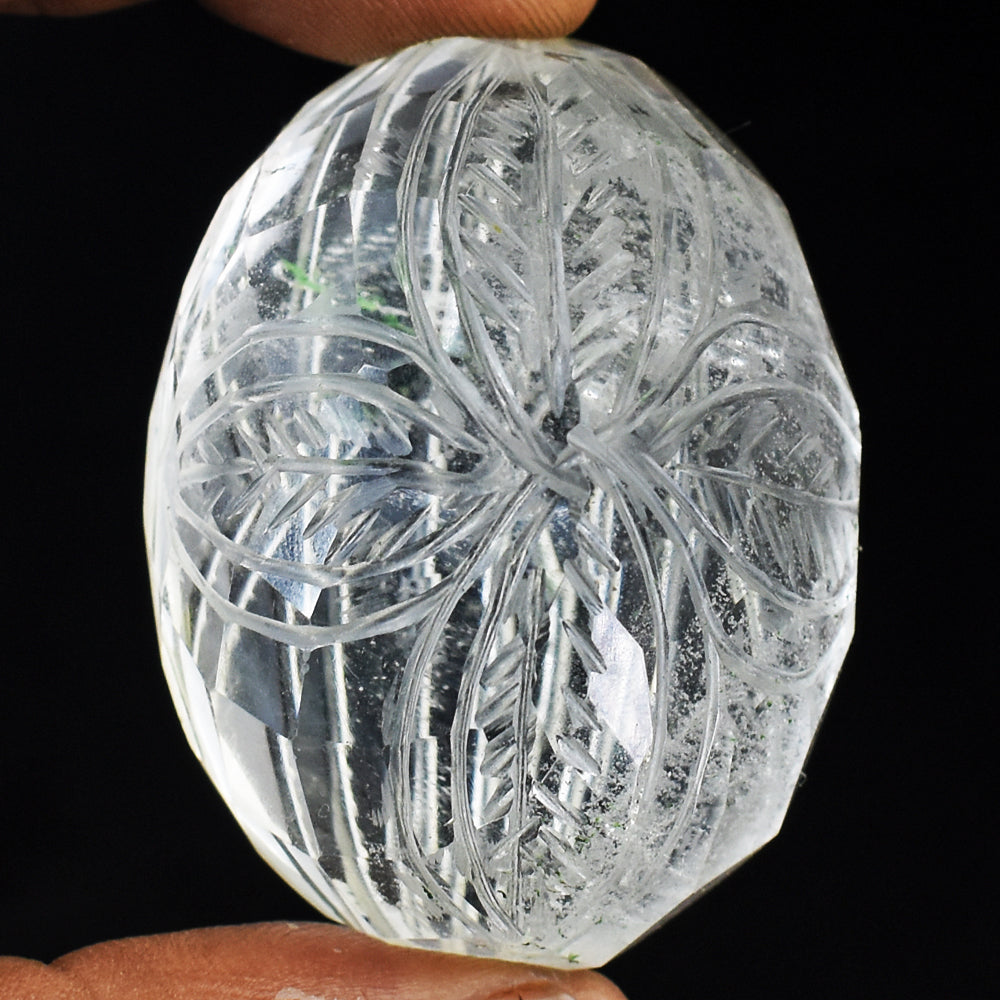 Natural 309.00 Cts  Genuine White Quartz Hand Carved Crystal Gemstone Carved Cabochon