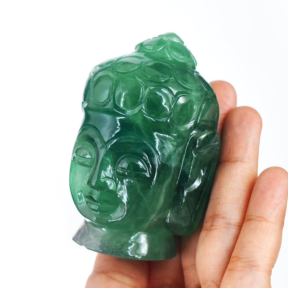 Genuine 1471.00 Carats Multicolor Fluorite Hand Carved Crystal Buddha Head Gemstone Carving