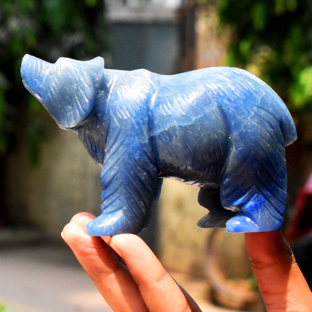 Premium 2114.00 Carats Genuine Blue Iolite Hand Carved Crystal Gemstone Bear Carving