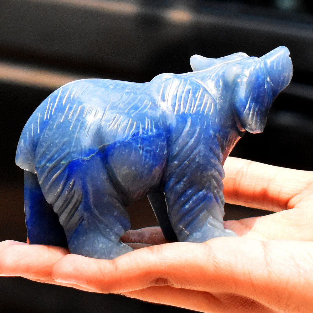 Premium 2114.00 Carats Genuine Blue Iolite Hand Carved Crystal Gemstone Bear Carving