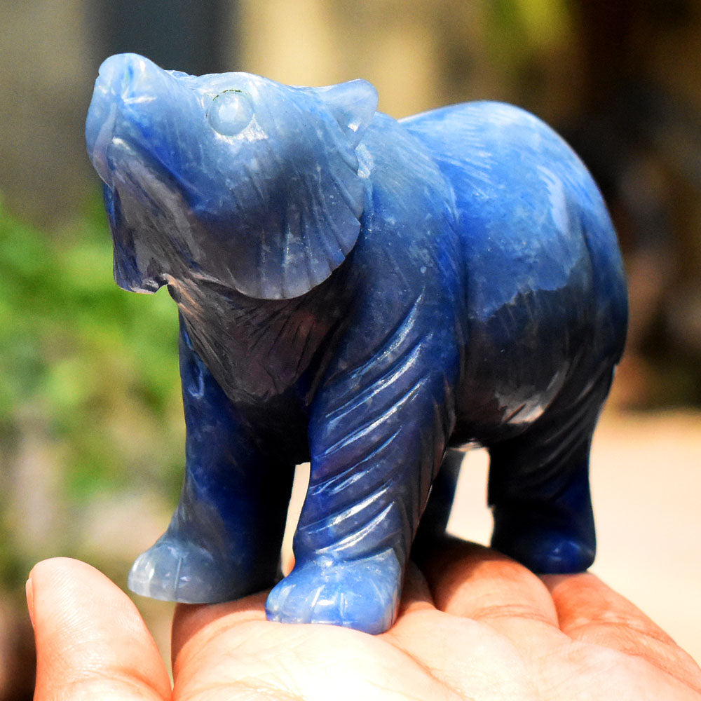 Premium 2114.00 Carats Genuine Blue Iolite Hand Carved Crystal Gemstone Bear Carving