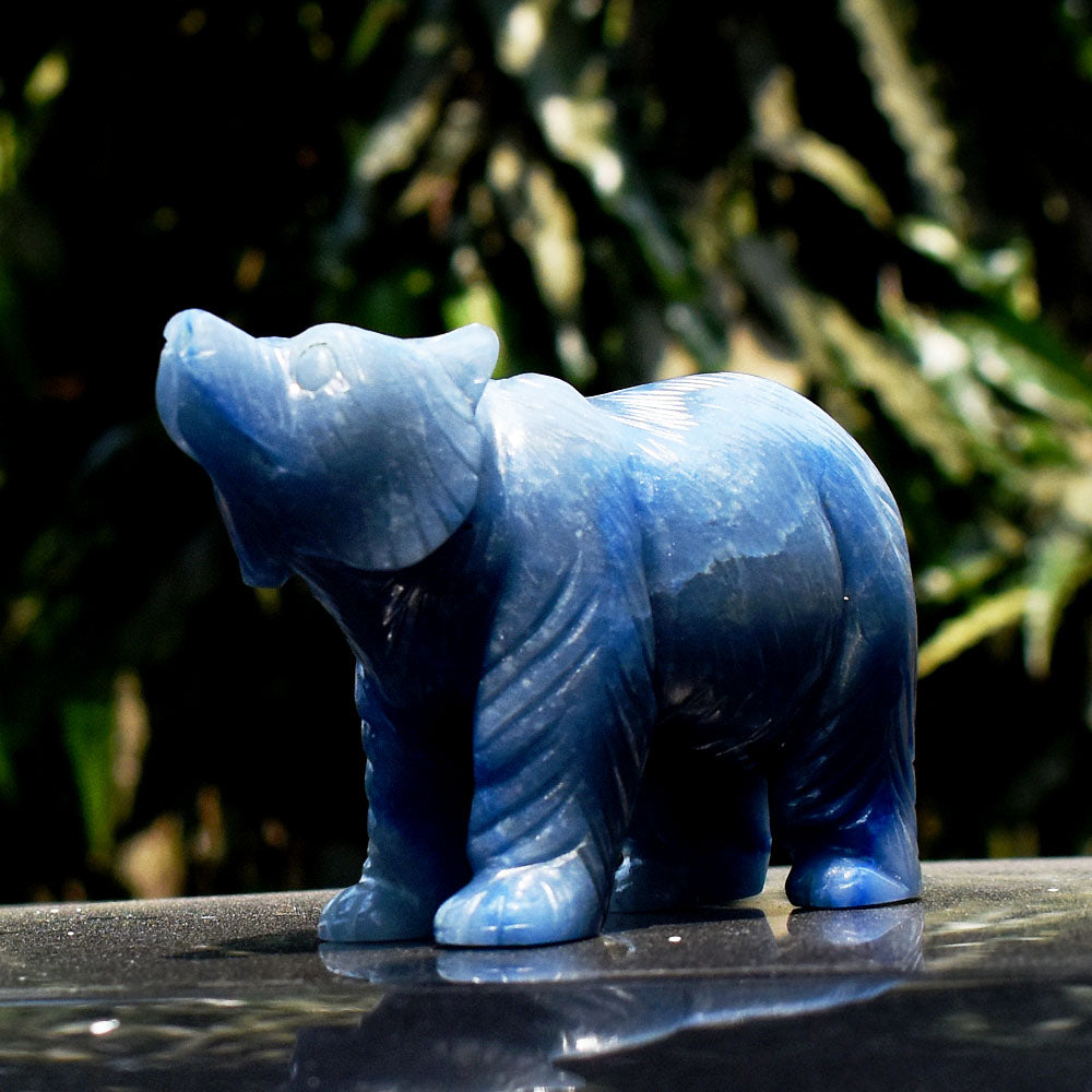 Premium 2114.00 Carats Genuine Blue Iolite Hand Carved Crystal Gemstone Bear Carving