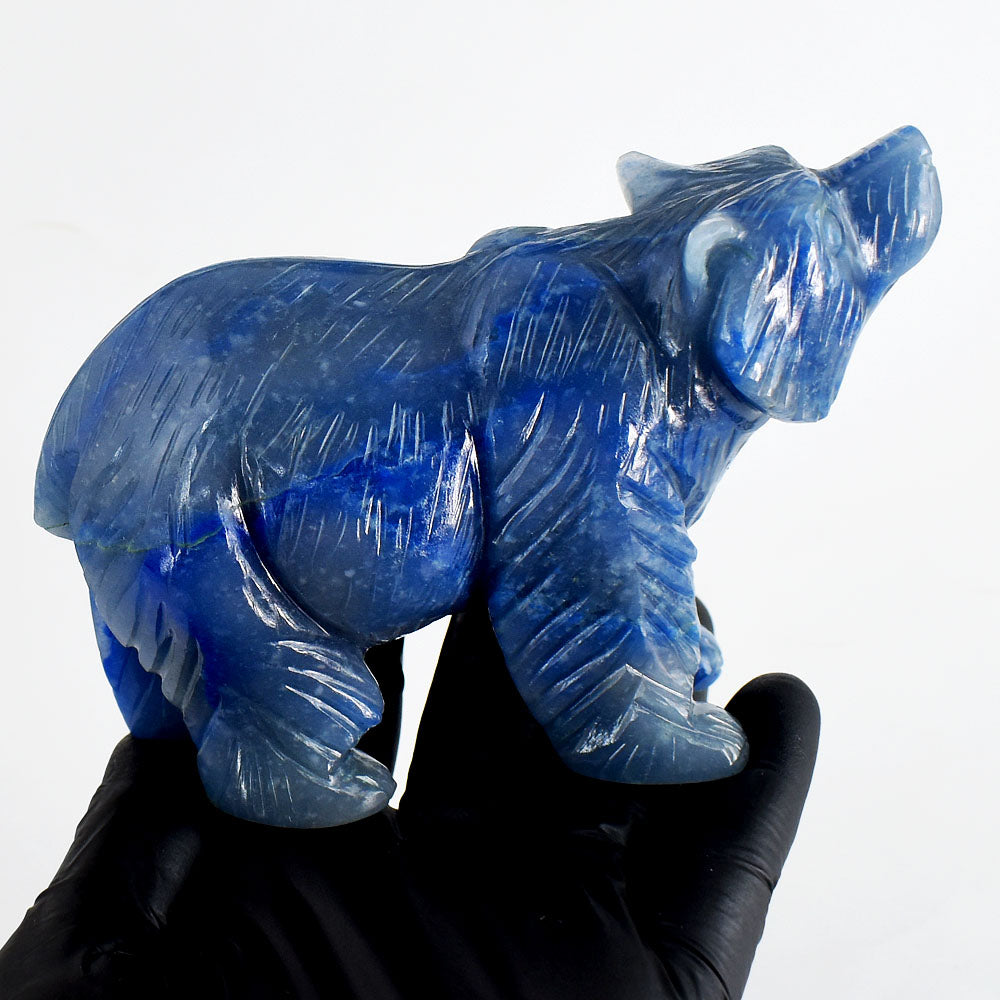 Premium 2114.00 Carats Genuine Blue Iolite Hand Carved Crystal Gemstone Bear Carving