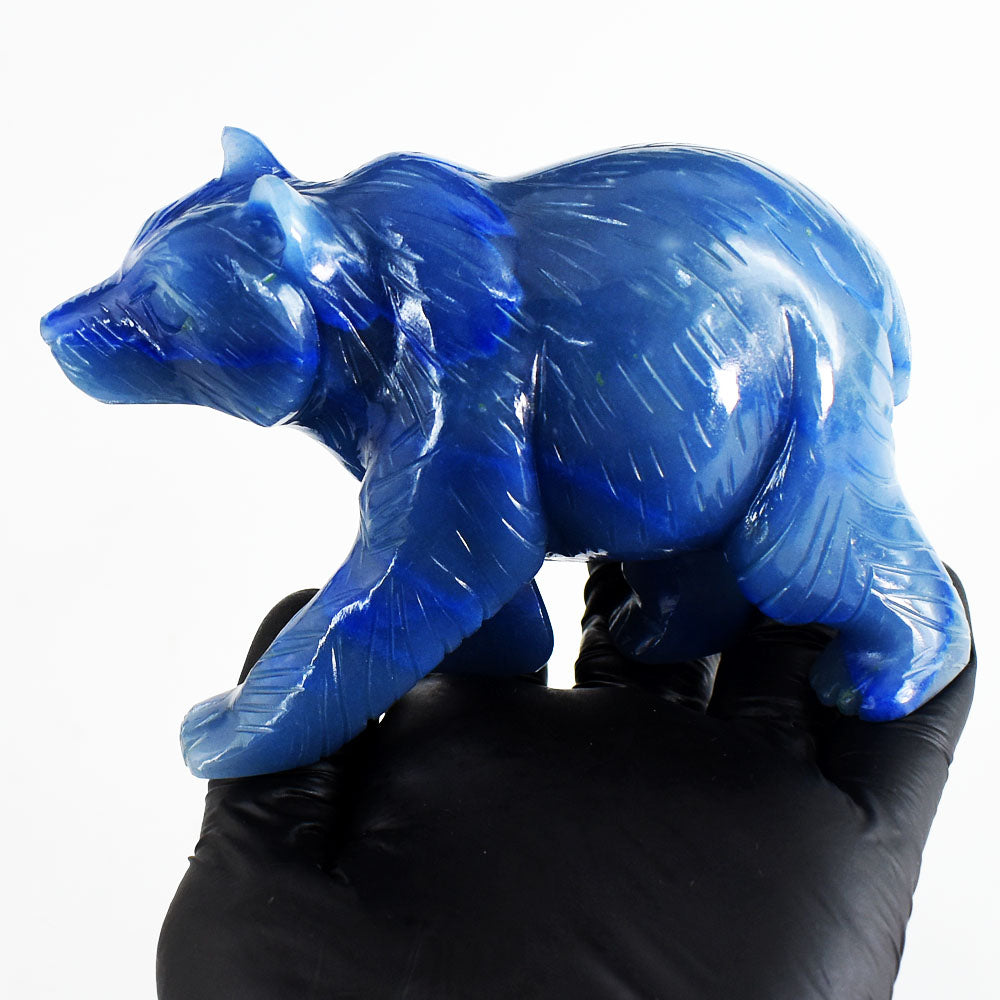 Artisian 2167.00 Cts Genuine Blue Iolite Gemstone Hand Carved Bear Crystal Carving