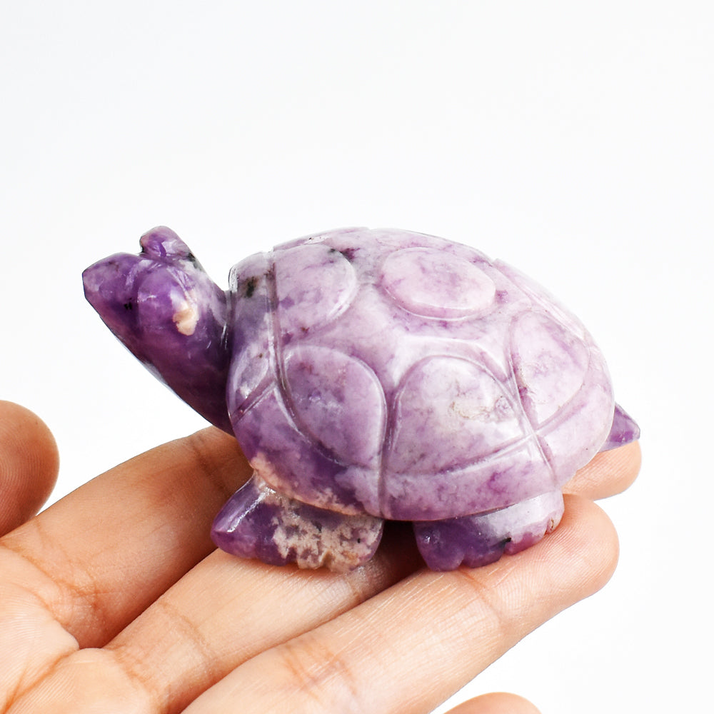 Amazing 614.00 Carats  Genuine Lepidolite Hand Carved Crystal  Gemstone Turtle Carving