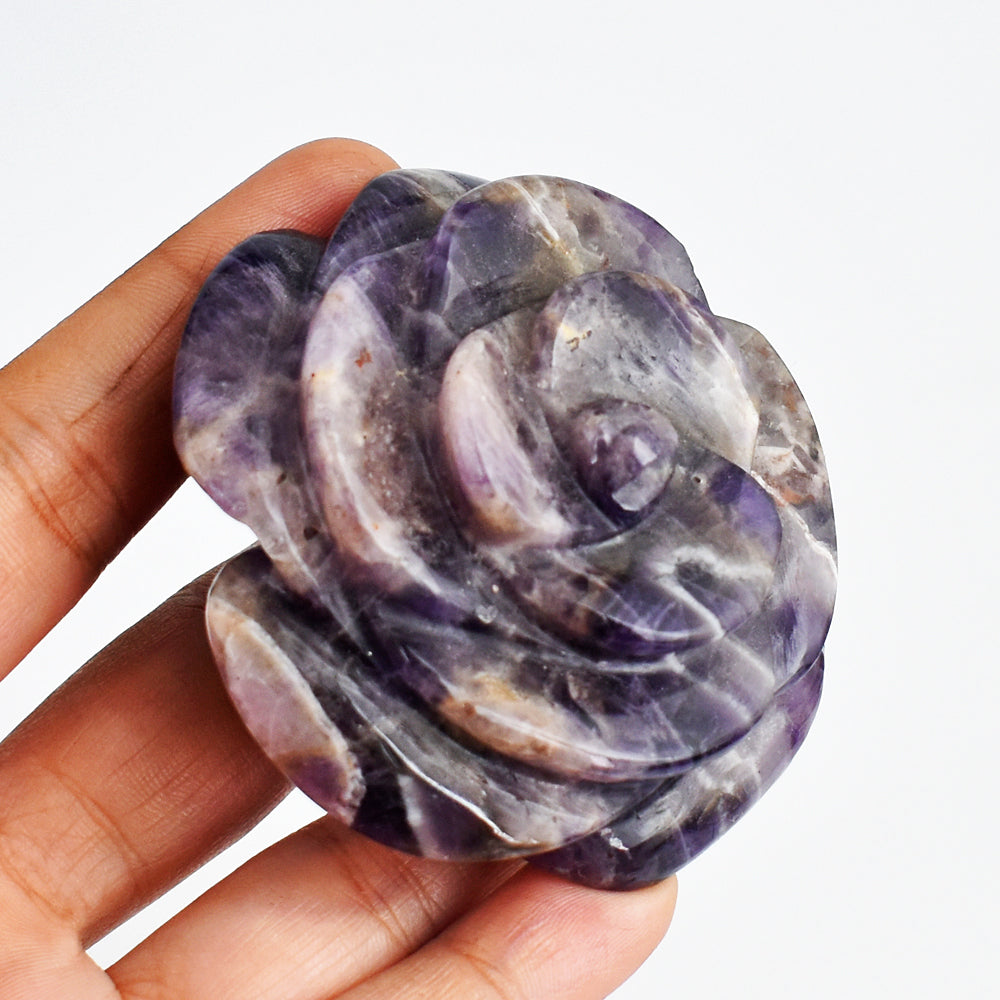Amazing  732.00 Carats  Genuine Amethyst Hand Carved Crystal Rose Flower Gemstone Carving