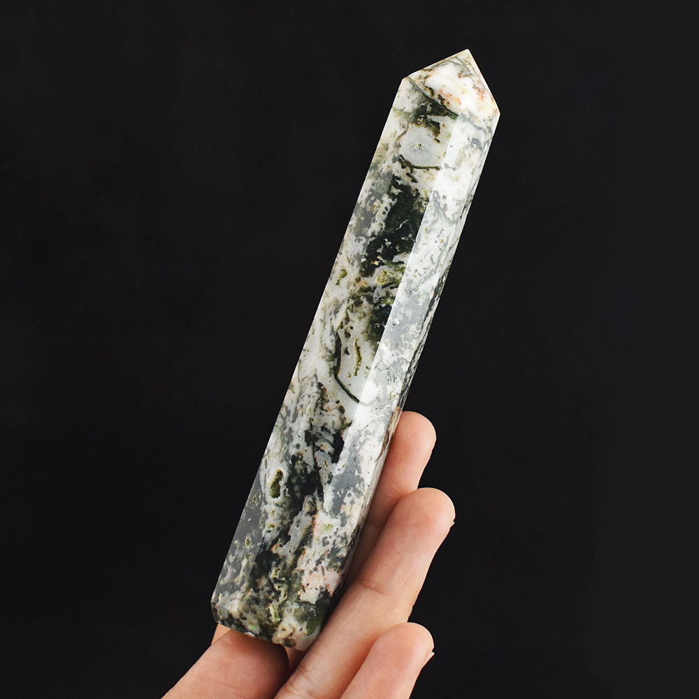 568.00 Cts Genuine Natural Tree Agate Hand Carved Crystal Healing Gemstone  Point Carving