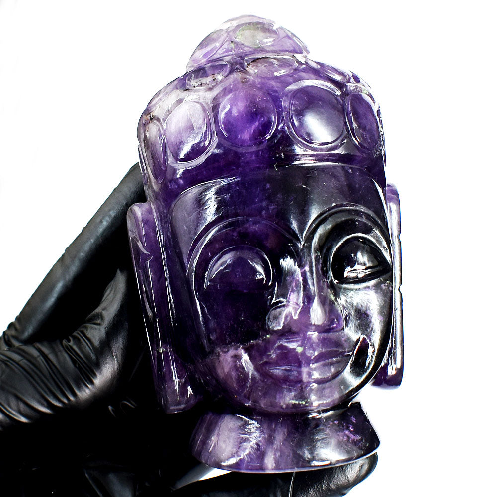Exclusive 2192.00 Cts Genuine Amethyst Hand Carved Gemstone Buddha Head Crystal Carving