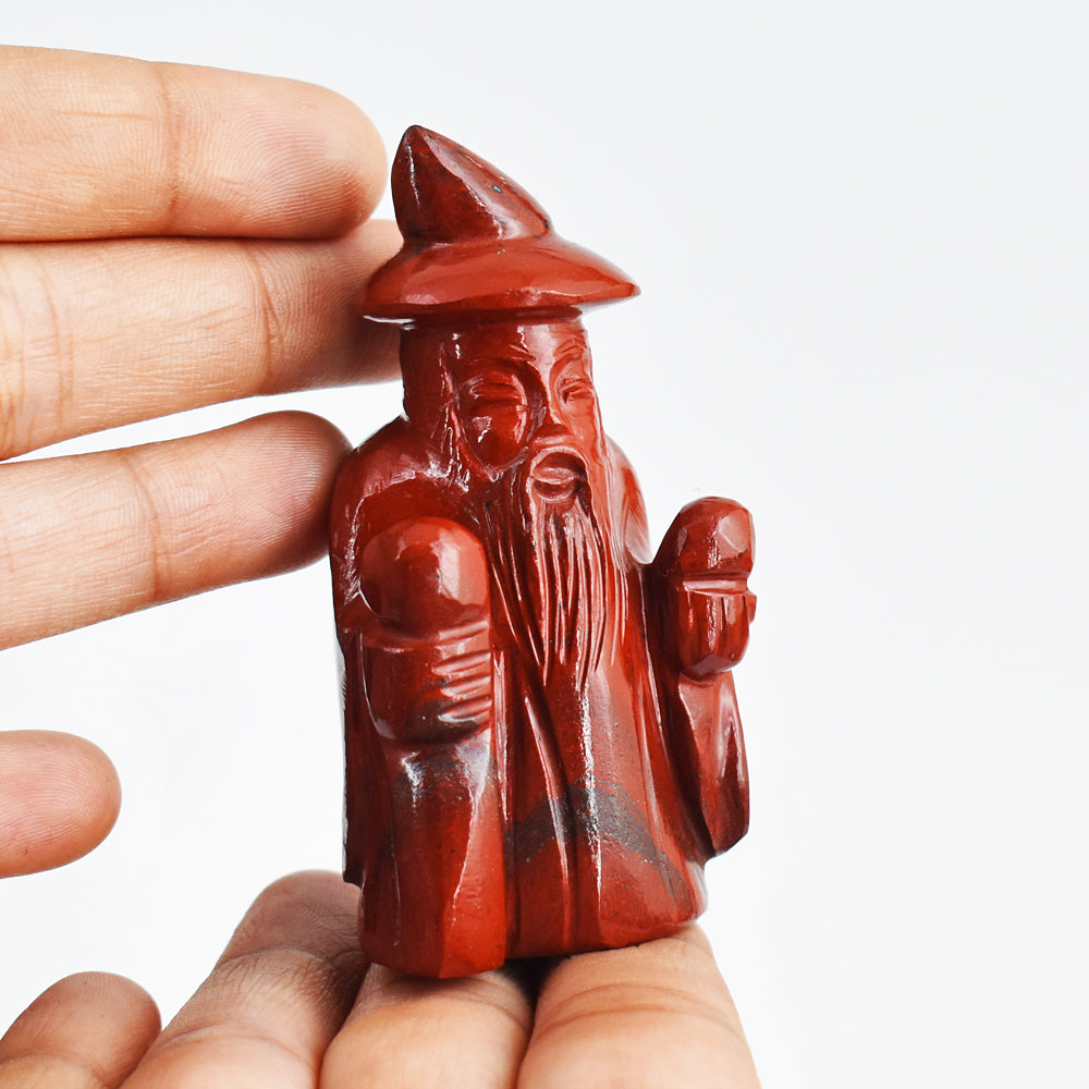 Amazing  515.00 Carats  Genuine Red Jasper Hand Carved Crystal Gemstone Wizard Carving